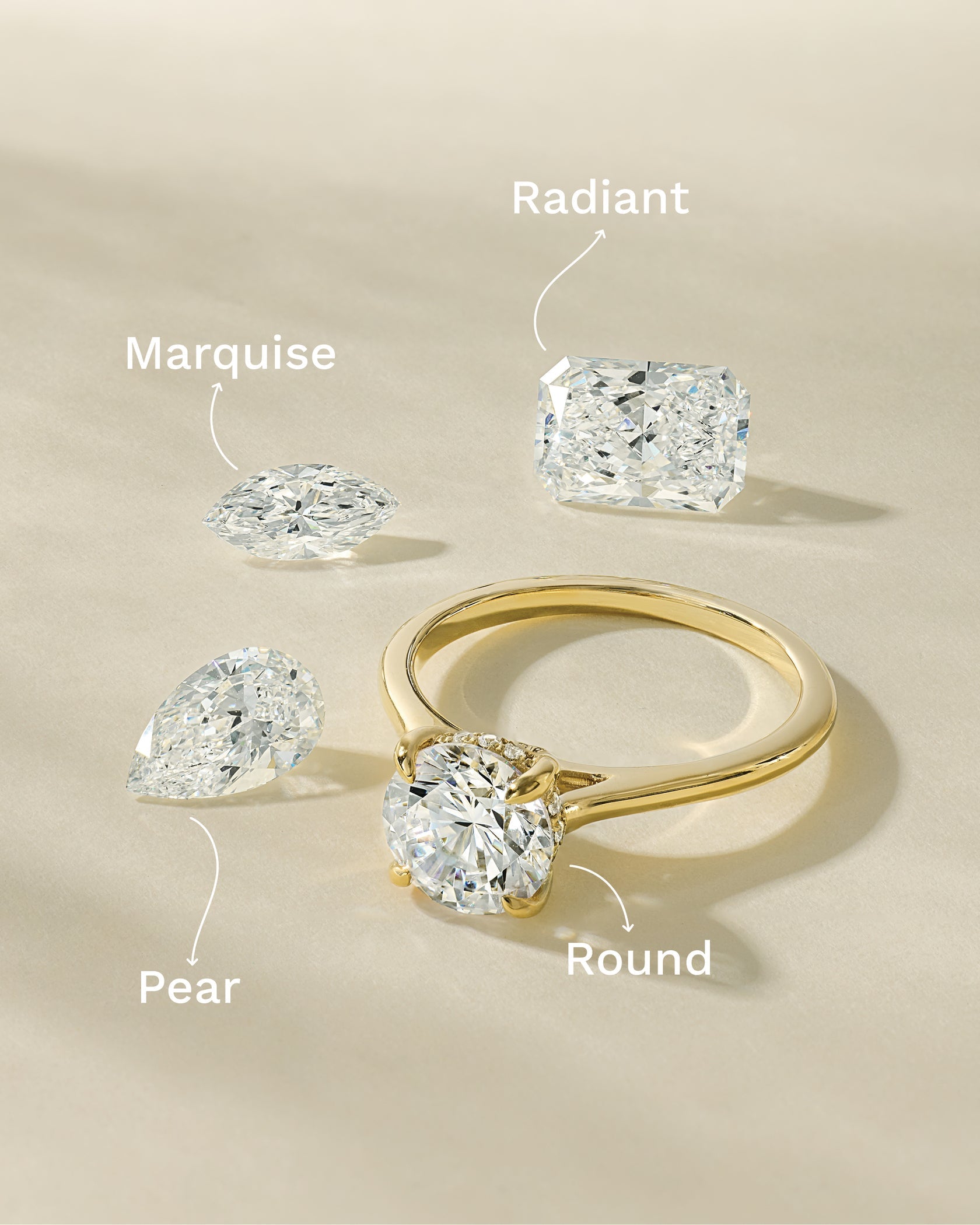 Different shape diamonds for yellow gold engagement ring