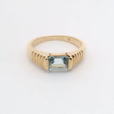 Vintage 10K Yellow Gold Blue Topaz East-West Ring with Ridged Band