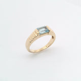 Vintage 10K Yellow Gold Blue Topaz East-West Ring with Ridged Band