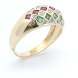 Vintage 14K Yellow Gold Dome Ring with Multi-Gemstone & Diamond Rows