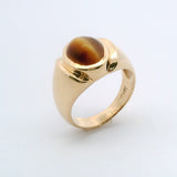 Vintage 14K Yellow Gold Tiger Eye Oval Bezel Set Signet Ring