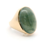 Vintage 14K Yellow Gold Large Green Cabochon Signet Ring