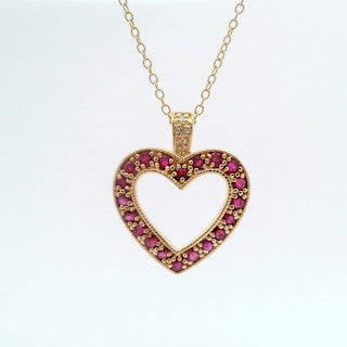 Vintage 14K Yellow Gold Heart Ruby & Diamond Pendant